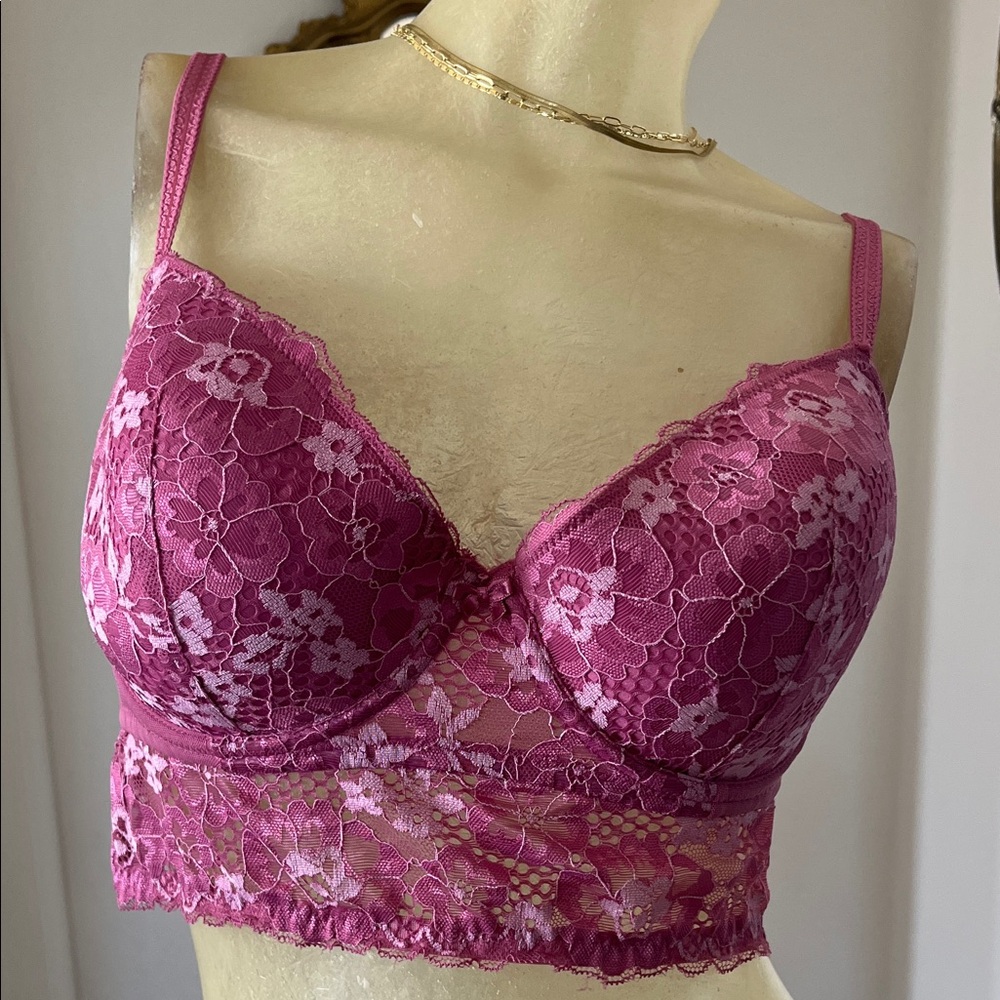 Adored by Adore Me Floral Lace Bralette in Deep Pink